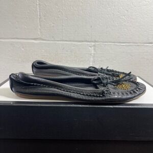 Minnetonka‎ Black Leather Deerskin Beaded Moccasins Slip on Shoes Women's Size 8